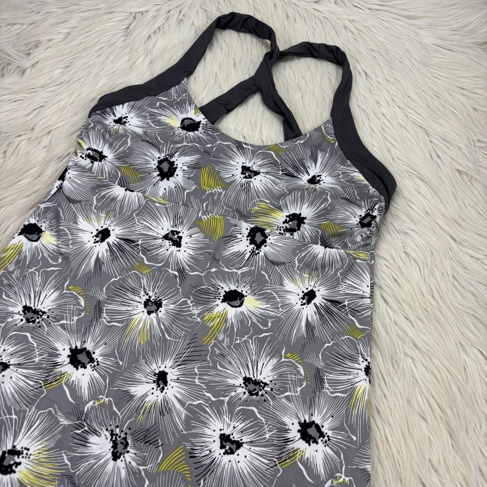 Patagonia Women's M Gray Yellow Floral Morning Glory Athletic Dress Shelf Bra - Picture 3 of 8